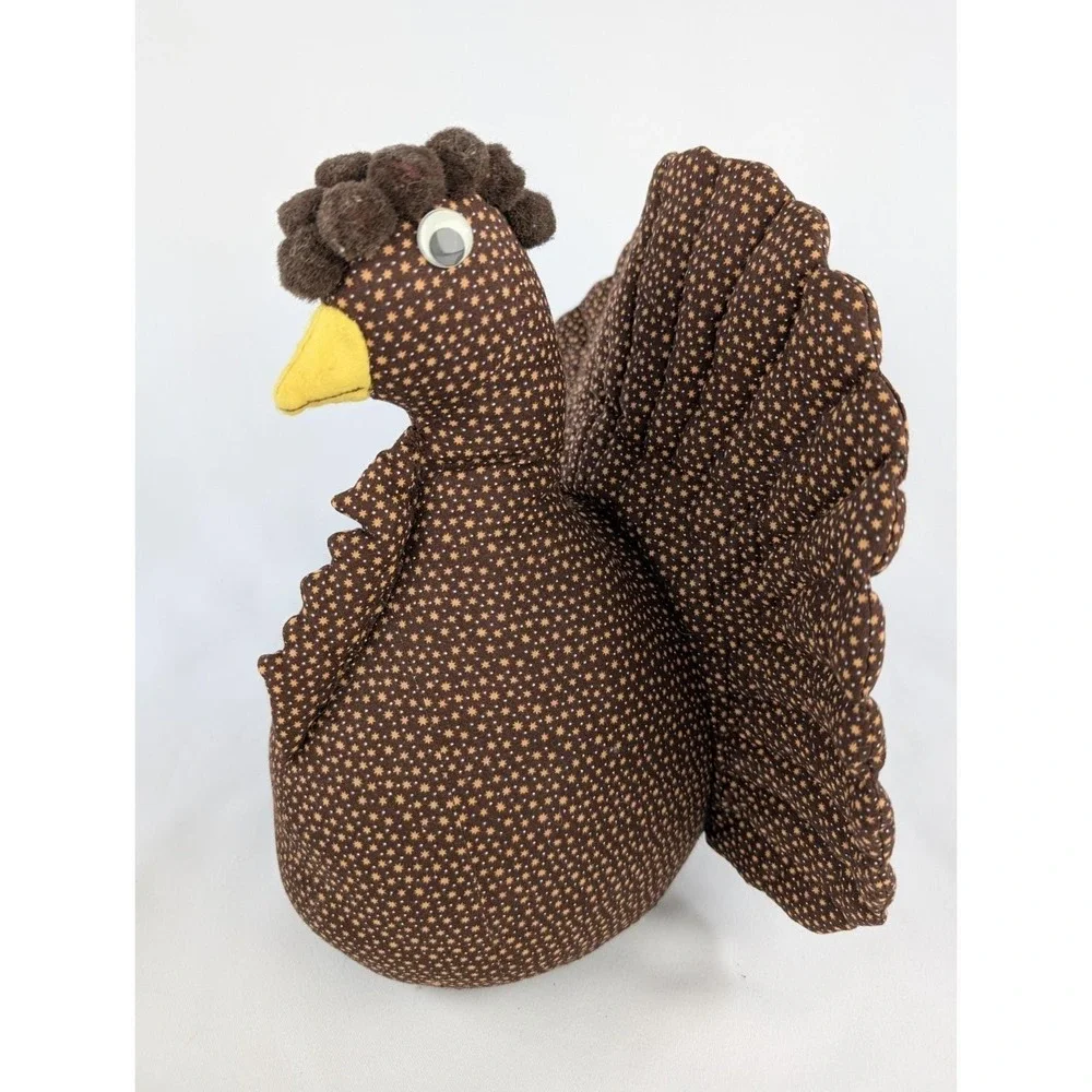 Vtg Handmade Quilted Judgy Chicken Bird Hen Turkey Weighted Doorstop Cottagecore